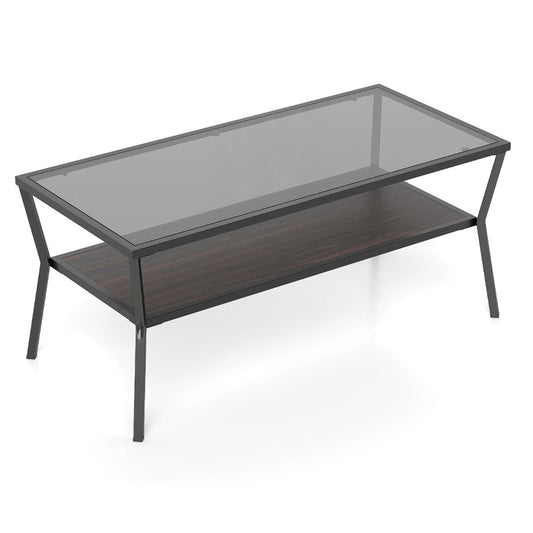 Coast Salontafel rechthoekig - gehard glazen blad - metalen onderstel - grijs en zwart