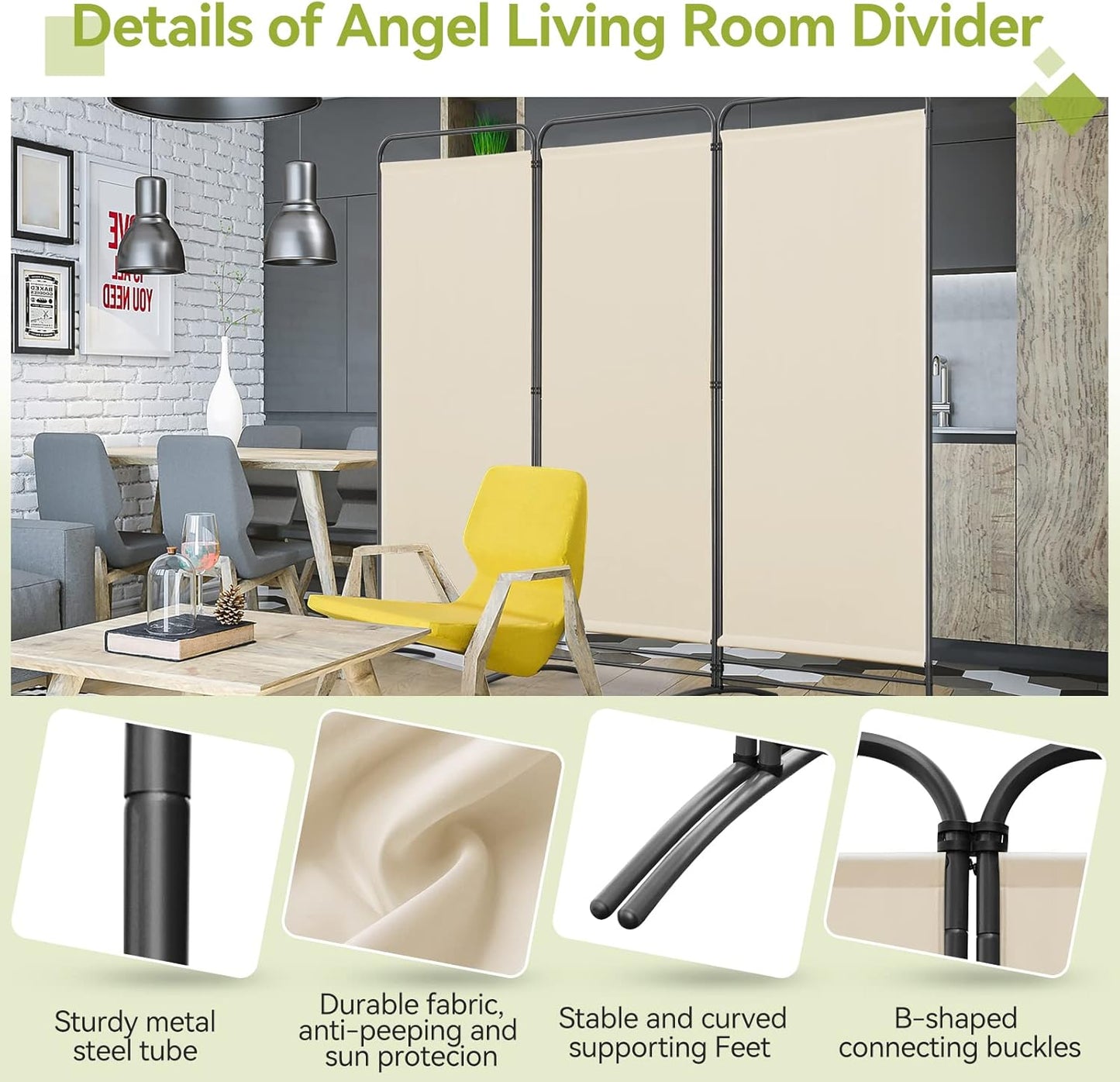 Angel Living Kamerscherm - 3 Panelen - 243 x 180 cm - Beige