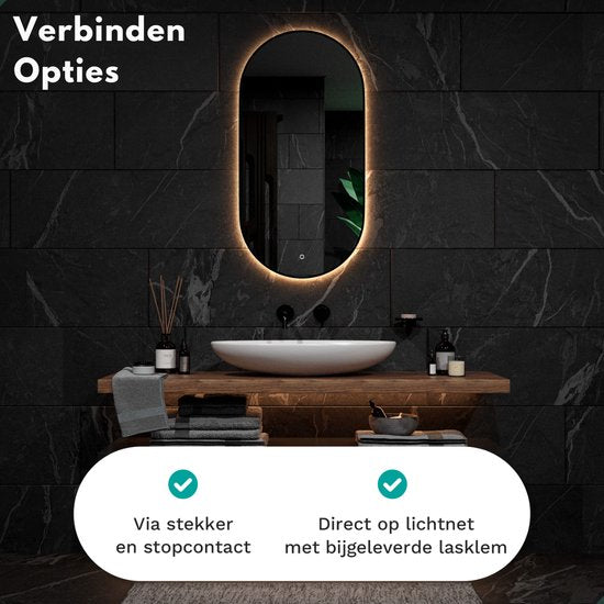 Mirlux Badkamerspiegel - LED Verlichting - Verwarming – Wandspiegel Ovaal – Zwart Frame - 120x60CM