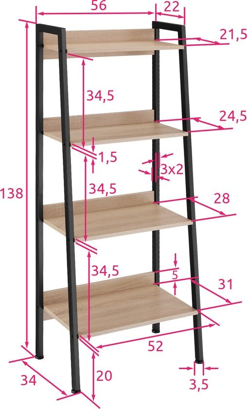 tectake - Wandrek ladderrek boekenrek Chatham - industrieel - lichtbruin - 404703
