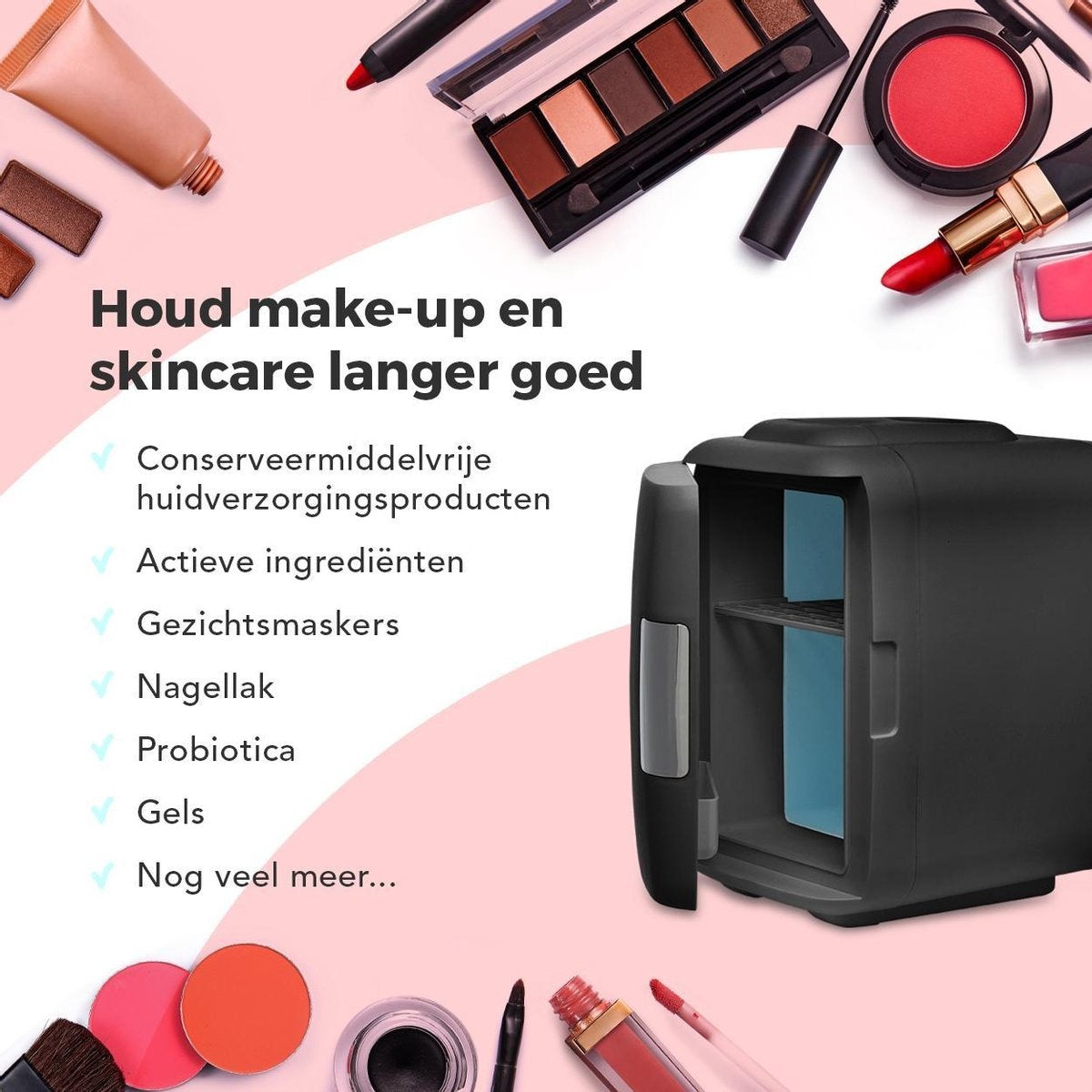 LifeGoods Mini Koelkast - 4L - Skincare - VerwarmenKoelen - Zwart