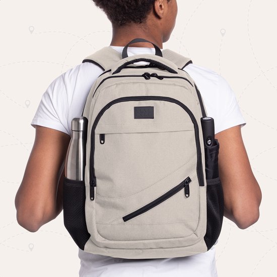 TRVLMORE Rugzak met Levenslange - Rugtas met 15,6 Inch Laptopvak - Schooltas - Spatwaterdicht - Heren en Dames - Jongens en Meisjes - 28L - Champagne