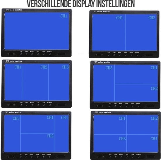 Strex Achteruitrijcamera Set Bedraad Met 4 Camera's (tegelijk bekijken) - 9" Scherm - 18LED Nachtzicht 15m - IP67 Waterdicht - Achteruitrij Camera