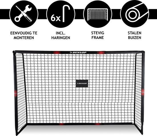 Dunlop Voetbaldoel 240 x 160 x 85 cm – Stevig Metaal – Veilig en Snel Op te Zetten – Voor Kinderen en Volwassenen - Zwart