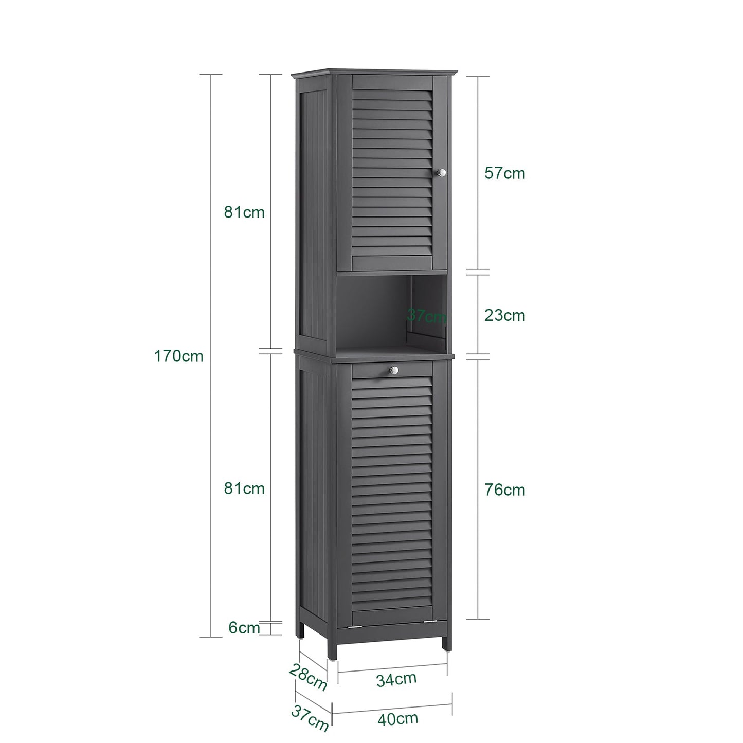 SoBuy Kolomkast - BZR124-DG - Badkamer - Uitneembaar Wasmand - Antraciet