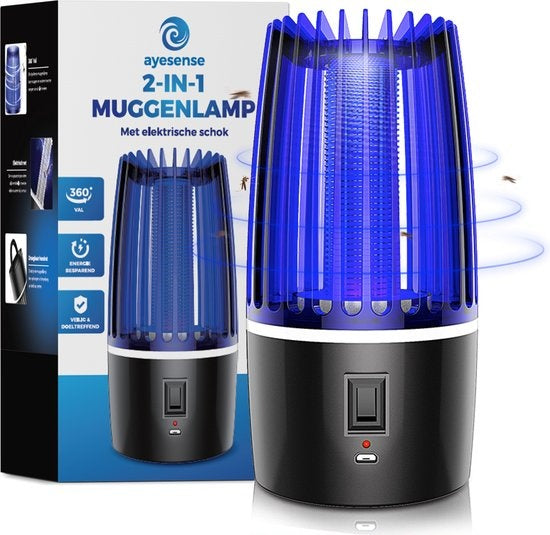 Professionele AyeSense 2 in 1 Muggenlamp - Draadloos & Oplaadbaar - 4000mAh ingebouwde Batterij - Muggenvanger – Insectenlamp– Muggenlamp UV