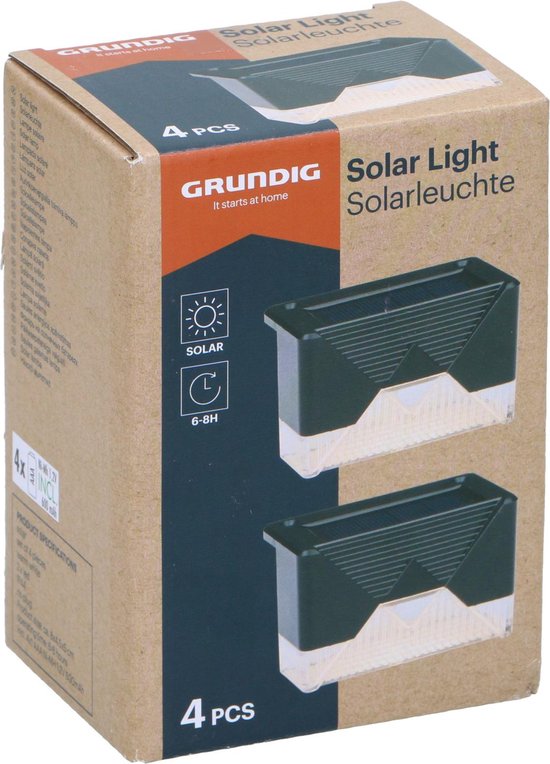 Grundig Solar Tuinverlichting 4 Stuks - Solar Lamp voor Terras en Schutting Verlichting - Warm Wit Sfeerlicht - Tuin Verlichting Incl. Montagemateriaal - 6-8 Uur Batterijduur - Zwart
