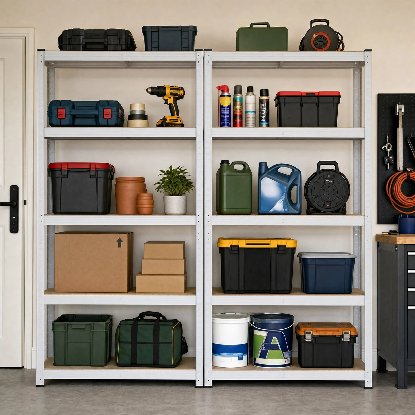 Ochama Stellingkast Set van 2 - 5 Niveaus - 90 x 40 x 180 cm - 175 kg per Plank - Staal en MDF - Zilver