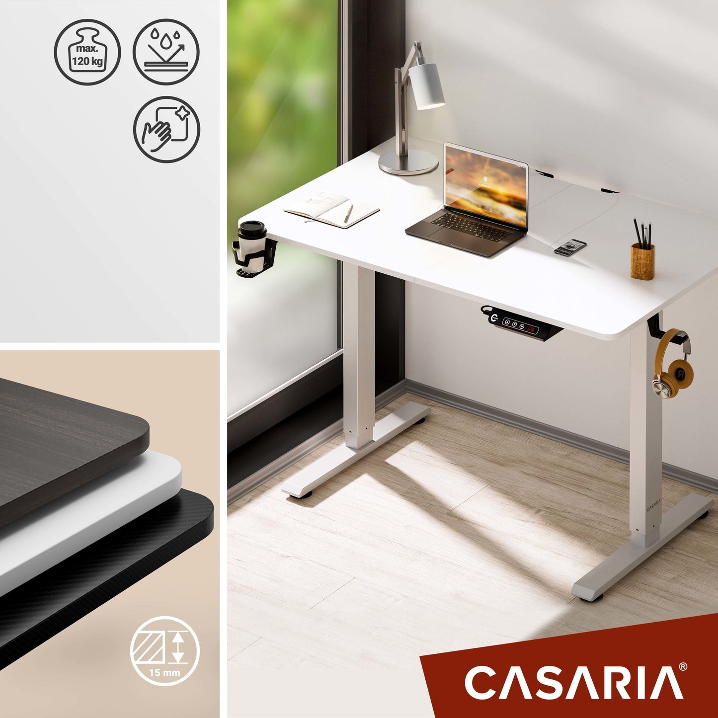 Casaria Zit Sta Bureau – Hoogte Verstelbaar Elektrisch - 110x60cm Wit