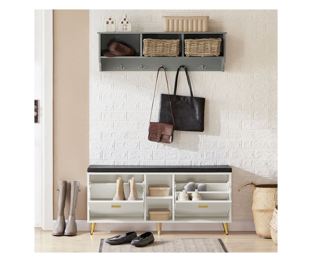 SoBuy Schoenenbank Wit - 110 x 26 x 52 cm - Met Zitkussen en Opbergruimte