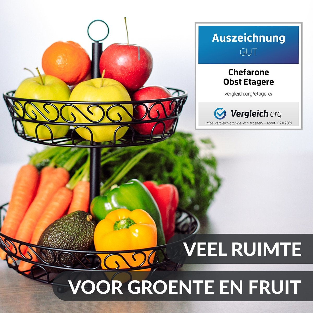 Chefarone Fruit Etagère - Fruitmand – Fruitschaal – Groentemand – Opberger – 2 Laags – Metaal - Zwart
