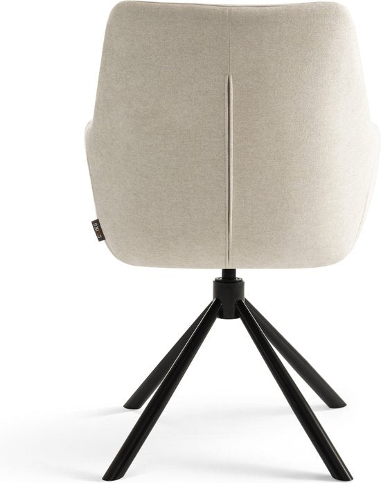 Furnihaus Olivia Draaibare Eetkamerstoel – Met Armleuning – Beige – Comfortabele Stoffen Design Stoel voor Eetkamer of Woonkamer
