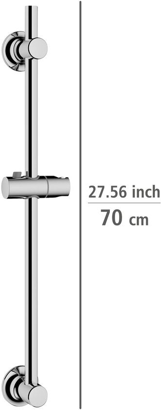 WENKO Douchestang RVS chroom, lengte 70cm, diameter 22mm, met douchekophouder en 2 wandsteunen - Glijstang chroom - Bevestigen zonder boren