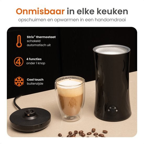 Goliving Melkopschuimer Elektrisch – 4-in-1 – Voor Opschuimen en Verwarmen – Non-stick coating – 240 ml – Zwart