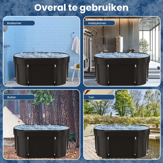 IJsbad XL - 420L - Opvouwbaar Zitbad - met Deksel - Ice Bath - Met Accessoires - Zwart - van Faas