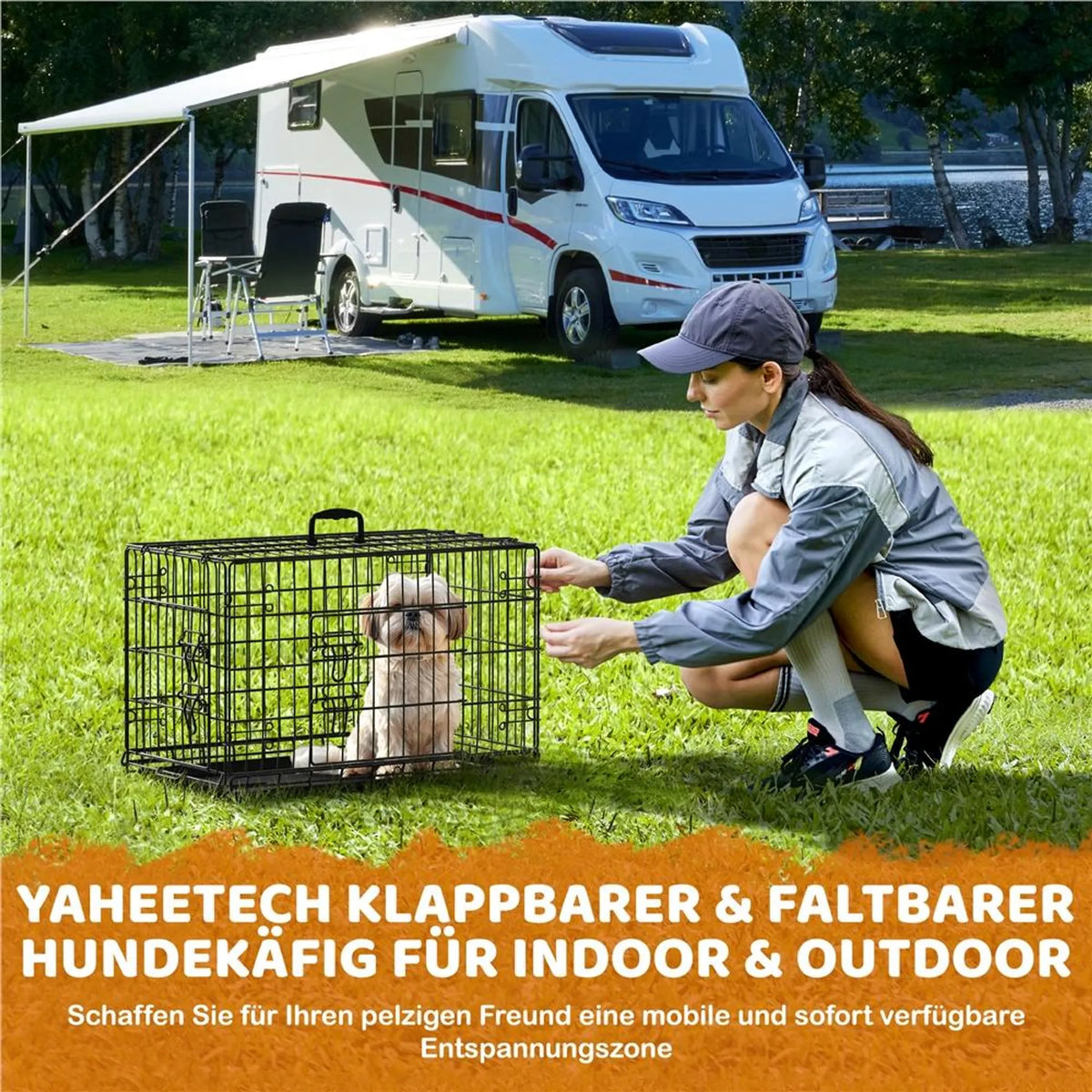 Yaheetech Hondenbench Opvouwbaar – 76 x 45 x 51 cm – Voorzien Van Tussenschot En Uitneembare Bodemplaat En Dubbele Deur – Voor Kleine Honden – Zwart Metaal En Kunststof