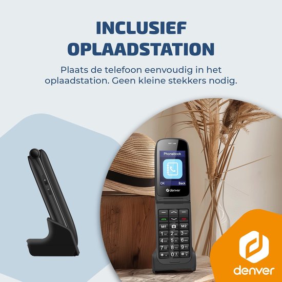 Denver Senioren Mobiele Telefoon 4G - Grote Toetsen - SOS knop - Smartphonevrij opgroeien - Oplaadstation - GSM - Bluetooth - FM Radio - Volledig NL en FR - Model 2026 - BAS24800L