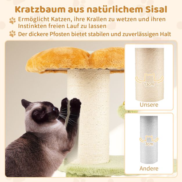 Coast Bloem Kattenboom – Kleine Krabpaal met Pluche Zitplek 40 x 40 x 69 cm – Geel