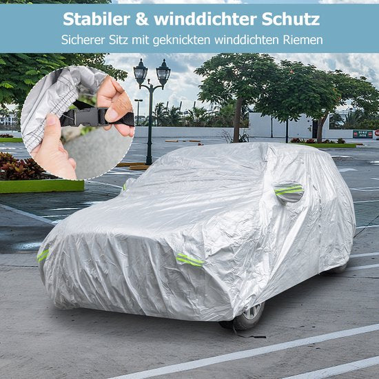 Coast Autohoes Zilver – Weerbestendige 3-Laagse Autoafdekking met Rits – 431 x 160 x 115 cm