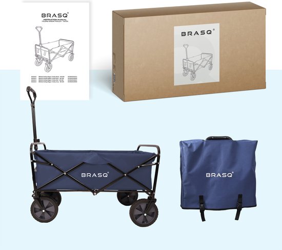 BRASQ Bolderkar Opvouwbaar - 100 Liter - 80 KG Draagkracht - Draaibare wielen mét rem - 90x51x100 CM - Verstelbare hendel - Inklapbare Bolderwagen - Compact – Blauw