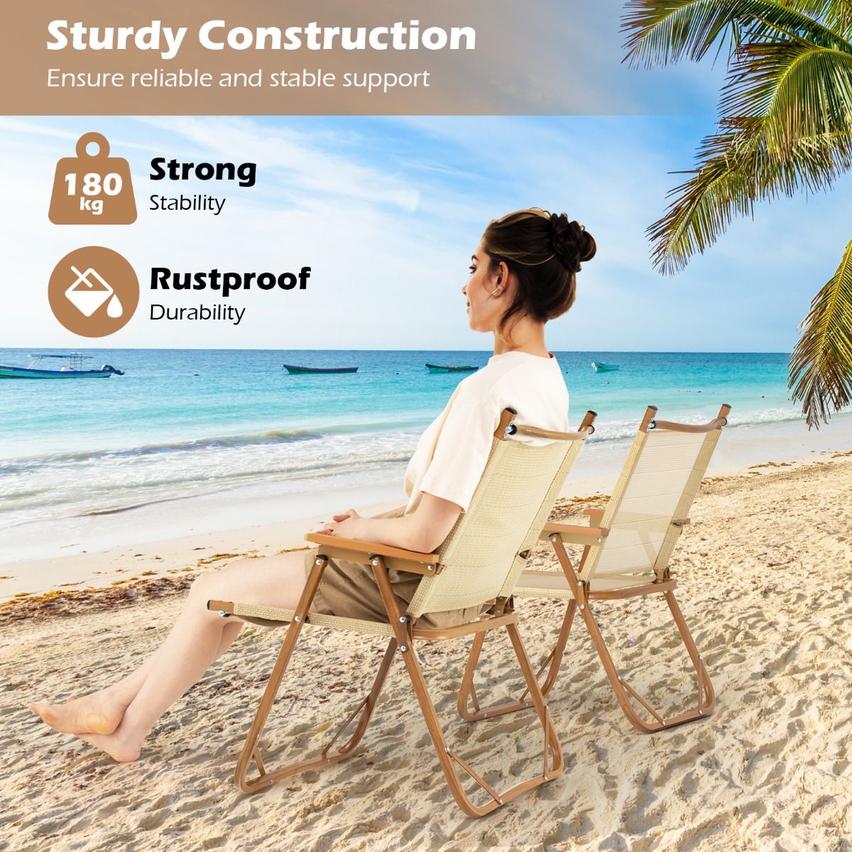 Coast Set van 2 Inklapbare Campingstoelen - Lichtgewicht aluminium frame - Ergonomisch ontwerp - Beige