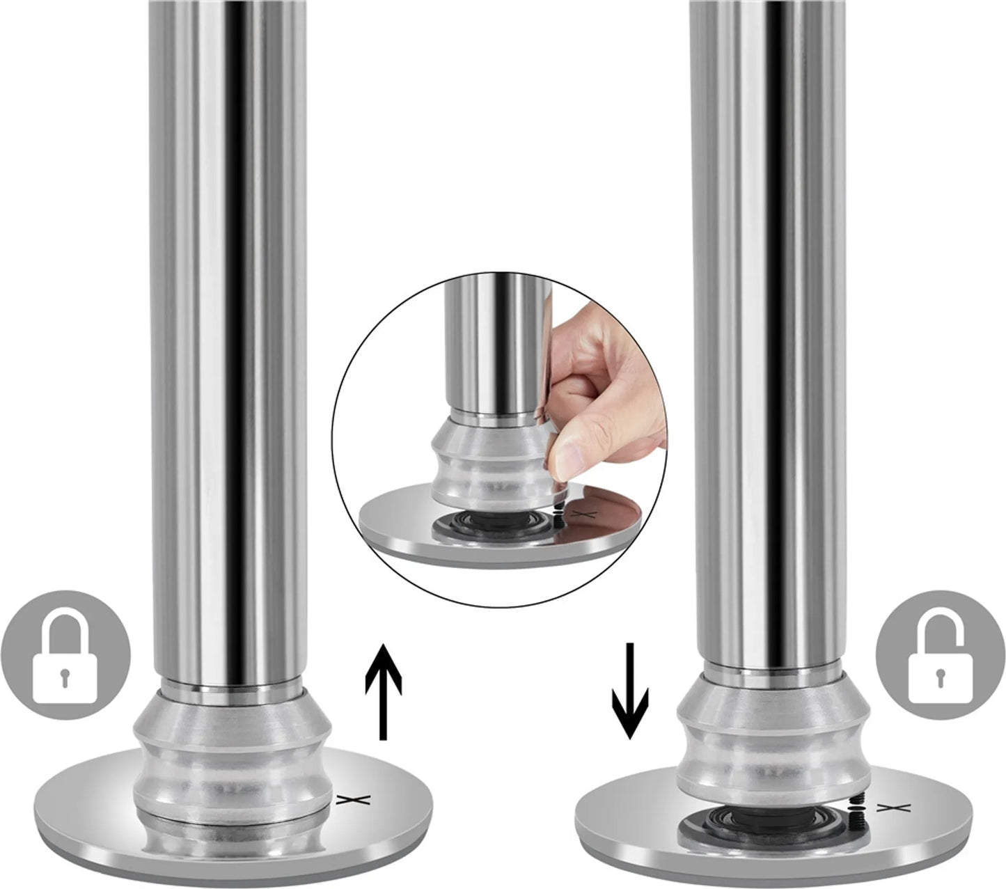 Yaheetech Danspaal Verstelbaar – Voorzien Van Statische En Draaiende Stand En Siliconen Rubberen Bescherming En 2 Verlengstangen – Voor Thuisgebruik En Fitness – Zilver Verchroomd Metaal – 25 x 25 x 216,5-275 cm