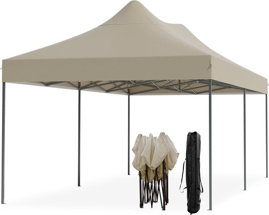 LifeGoods Partytent - Paviljoen - EasyUp - Opvouwbaar - Waterdicht - Met Draagtas met wielen - 300 x 600 cm - Beige