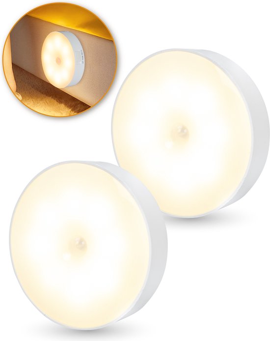 Nuvance - Draadloze Ledlamp - 2 Stuks - Warm Wit Licht - Magnetisch - Dag en Nacht Sensor - Usb Oplaadbaar - Kastverlichting – Wandlamp