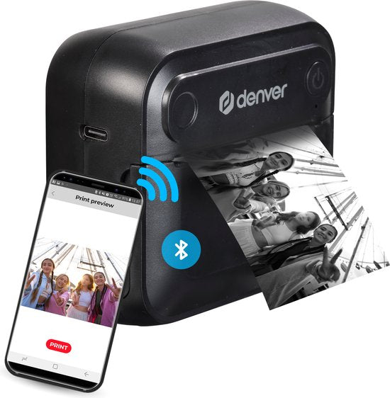 Denver Mini Pocket Printer - Sticker Printer - Thermisch Papier - Bluetooth - Mobiele Fotoprinter - MBP32B