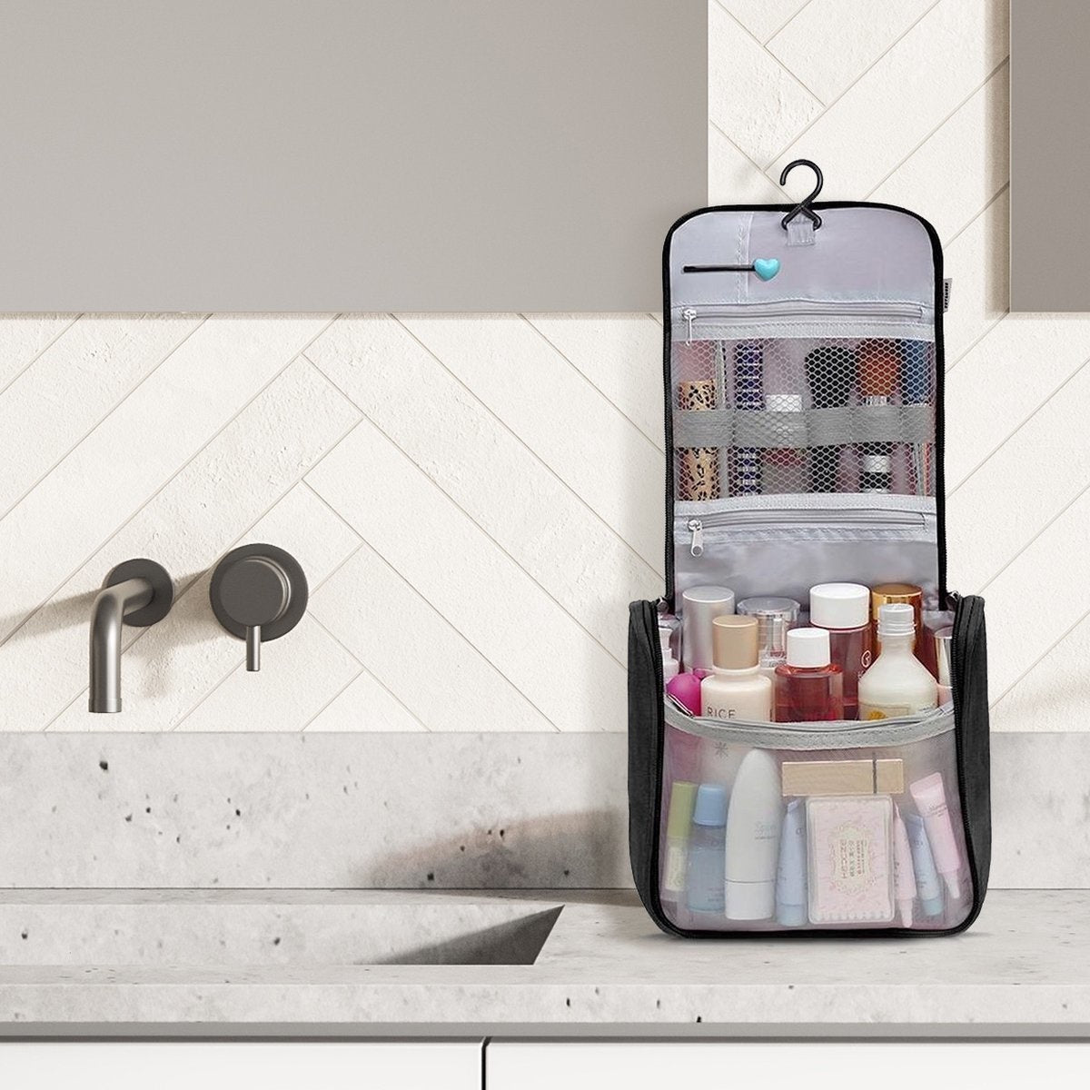 TRVLMORE Toilettas - Hangend met Haak - Unisex - Zwart