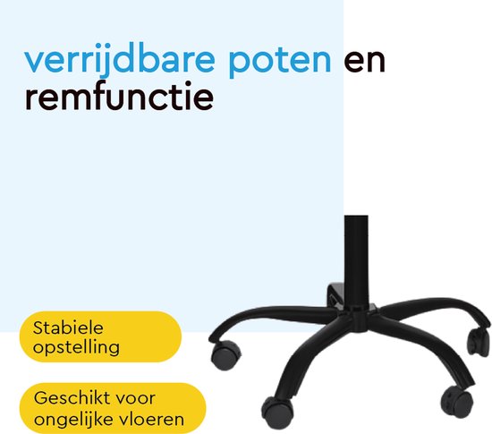 BRASQ Flipover Verrijdbaar - 70x100 cm - Verstelbaar Whiteboard - Inclusief 25 vellen papier, 4 Stiften, 8 Magneten, Wisser - Flipover met Papierklem en Haken - Magnetisch bord - Magneetbord - Zwart
