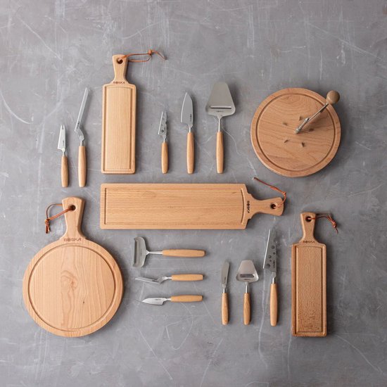 Boska Kaasmessenset Amigo Small – Kaasmesjes - Set van 5 – Voor Elke Kaassoort – Non-stick – Ergonomisch – RVS en Beukenhout