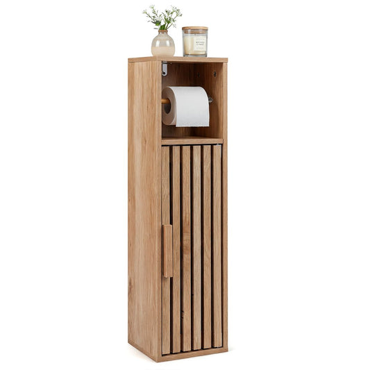 Coast Smalle Badkamerkast - toiletpapierhouder - verstelbare legplank - natuurkleur 20 x 19 x 78 cm