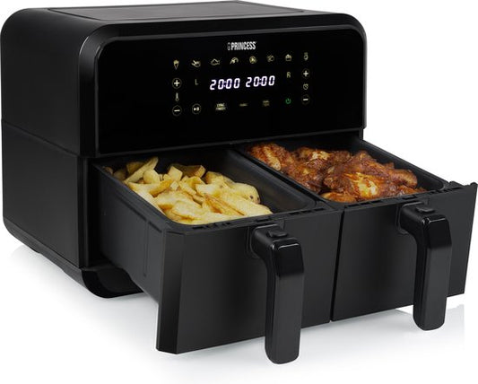 Princess Double Basket Airfryer 182068 - Dubbele heteluchtfriteuse - 2 manden x 4 liter - 8 voorgeprogrammeerde programma’s - Touchscreen - Zwart