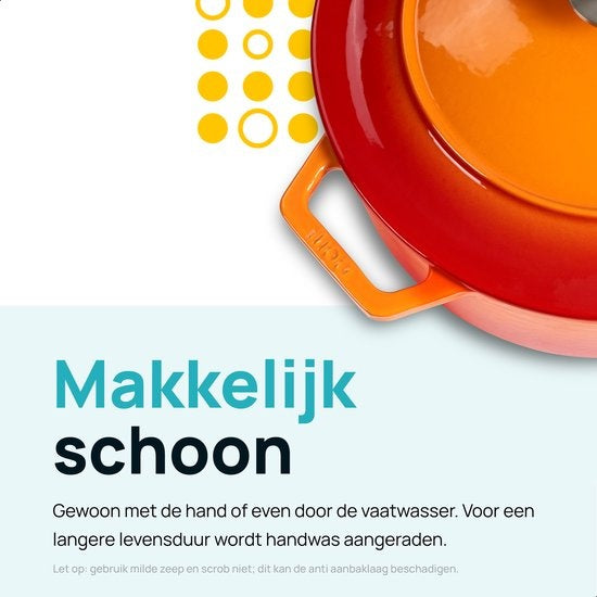 MOA Gietijzeren Braadpan - Inhoud 7,2 liter - 30CM - Rond - Alle warmtebronnen - Ook voor inductie - Gewicht 7,3 kg - Oranje Rood - C30OR