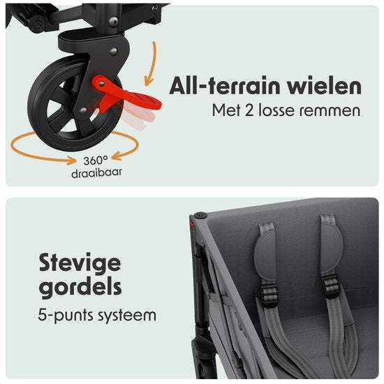 LifeGoods Bolderkar - Opvouwbaar - Kinderenvervoer - Met Dak - 80KG Draagkracht - Strandkar - Draaibare Wielen - Grijs