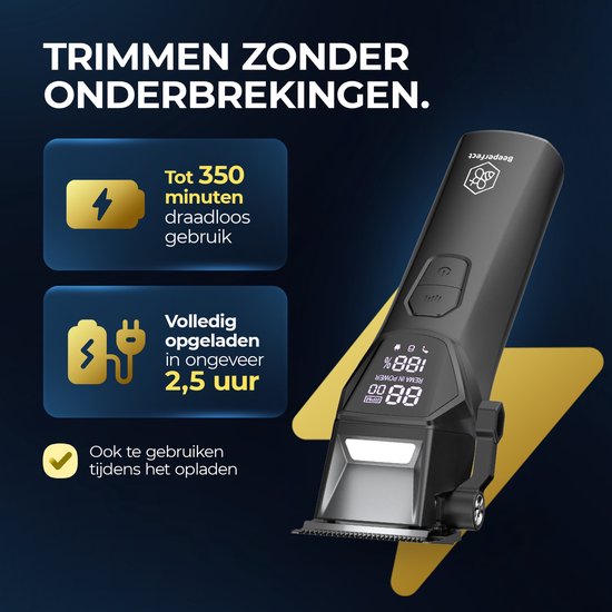 Professionele Draadloze Tondeuse - Beeperfect® - Tondeuse Mannen Hoofdhaar - Haartrimmer - Kapper Haar Machine - Haartondeuse - Trimmer Baard - Trimapparaat - Barber Hair Clipper - Kapper Trimmer - 0.5-19MM