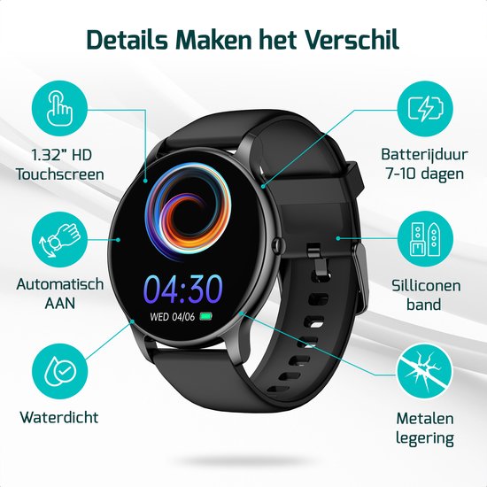 FITAGE Sporthorloge met GPS - Smartwatch Stappenteller Horloge - Activity Tracker - Smartwatches Heren, Dames & Kinderen - Zwart
