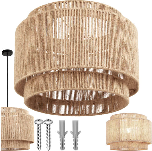 tectake® Plafondlamp Lignea Lux - Boho Hanglamp - Jute Natuur - Ø46 x 32 cm - 40W