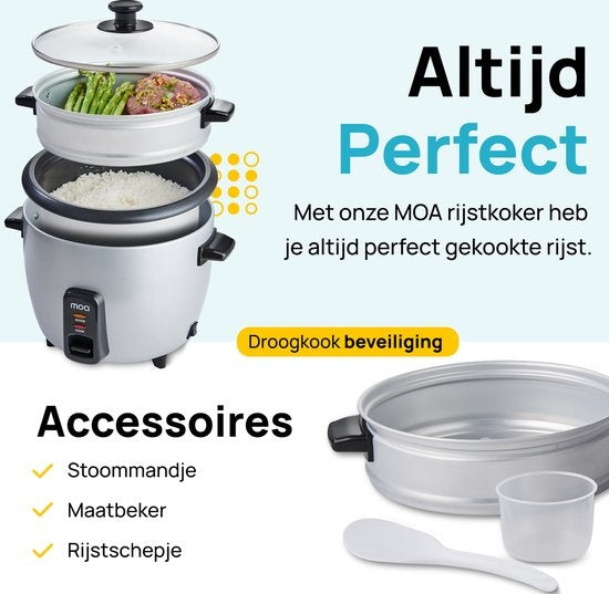 MOA Rijstkoker met Stomer 1,5 liter - RVS - RC18S