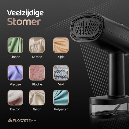 FLOWSTEAM® Vacuum Edition Kledingstomer - Handstomer met Zuigfunctie - Reisstomer - 2100W - Matte Black