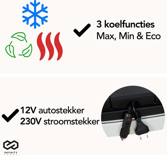 Infinity Goods - Elektrische Koelbox - 30L - Coolbox - 12V en 230V - Frigobox - Koelen en Verwarmen - Zwart