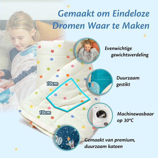 EL Life Verzwaringsdeken Kind 2,4kg - OEKO-TEX Katoen Zwaartedeken 90 x 120cm - Weighted Blanket - Verzwaarde Deken Stippen