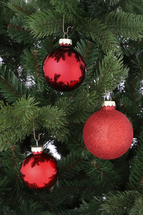 Mica Decorations Kerstballenset 42 Stuks - Kerstballen voor een Sterke Basis - Kerstversiering met Mat, Glans en Glitter - Piek in Meerdere Formaten - Ø7 cm - Rood