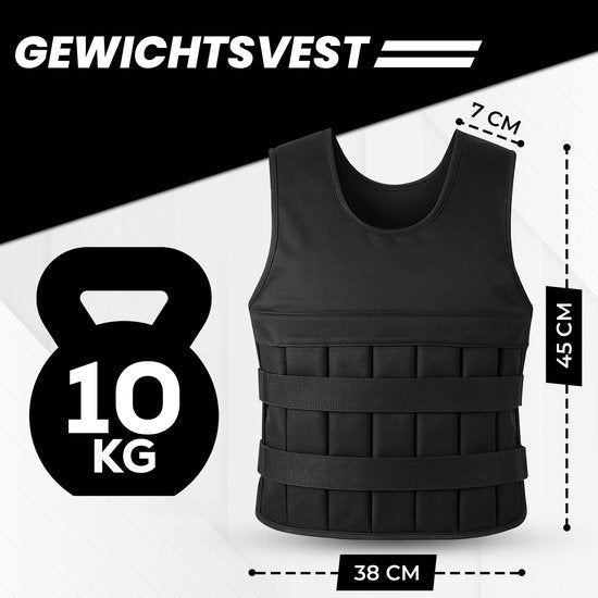 Fitby Verstelbaar Gewichtsvest 10KG - Weighted Vest - Gewichtsvesten - Gewichten - Krachtraining & Crossfit - Cardio - Geschikt vanaf maat L - Zwart