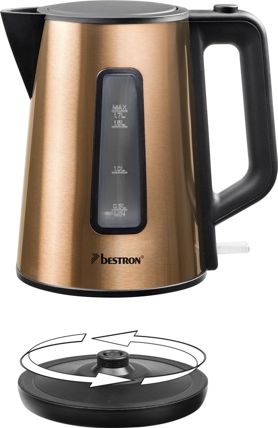 Bestron Waterkoker AWK1000CO - 2200W - 1,7L - Automatisch uitschakelen - Koper - 5 jaar garantie