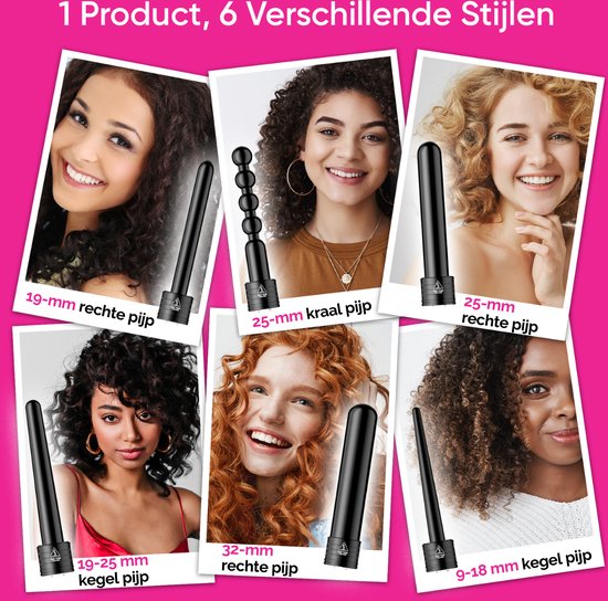 VAIVE Krultang met 6 Opzetstukken - Haarkruller - Krultangen - Curling iron - 32mm - 19 mm - 25mm