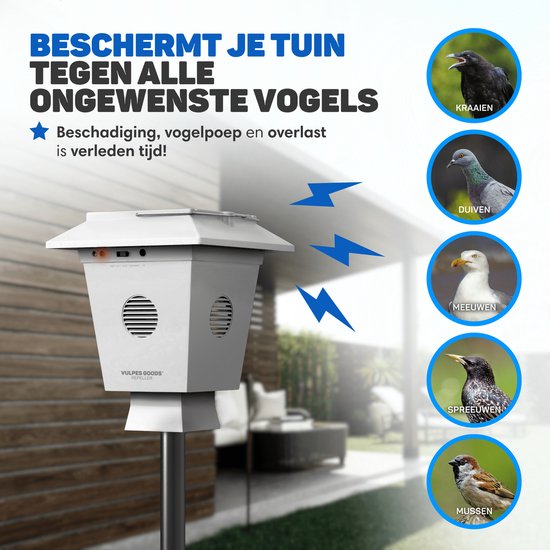 Vulpes Goods Vogelverjager – Ultrasoon & Waterdicht – 16 x 16 x 20 cm – Wit