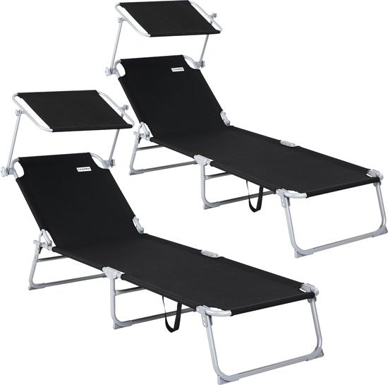 Casaria Ligstoel Hawai – 2 Stuks /4 Standen UV-Bestendig – Antraciet