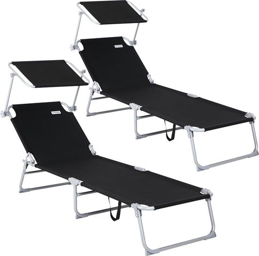 Casaria Ligstoel Hawai – 2 Stuks /4 Standen UV-Bestendig – Antraciet